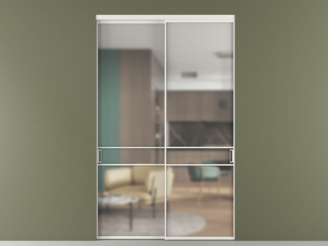 Перегородка Формато внутри проёма 2 створки АЛПР 040.02 Алюминий светло-серый Сатинированное стекло "Мателюкс Кристал Вижн", калёное, матовое, каленое 6 мм Цена 3225660 AMD  | Volhovec