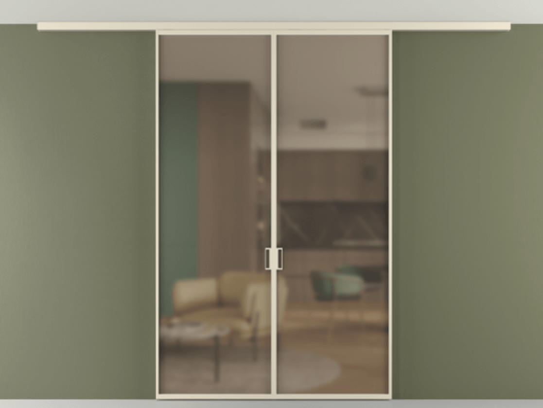 Перегородка Формато вдоль стены на потолок 2 створки АЛПР 040.01 Алюминий бежево-серый Сатинированное бронзовое стекло, триплекс Цена 216040 ₽ | Volhovec