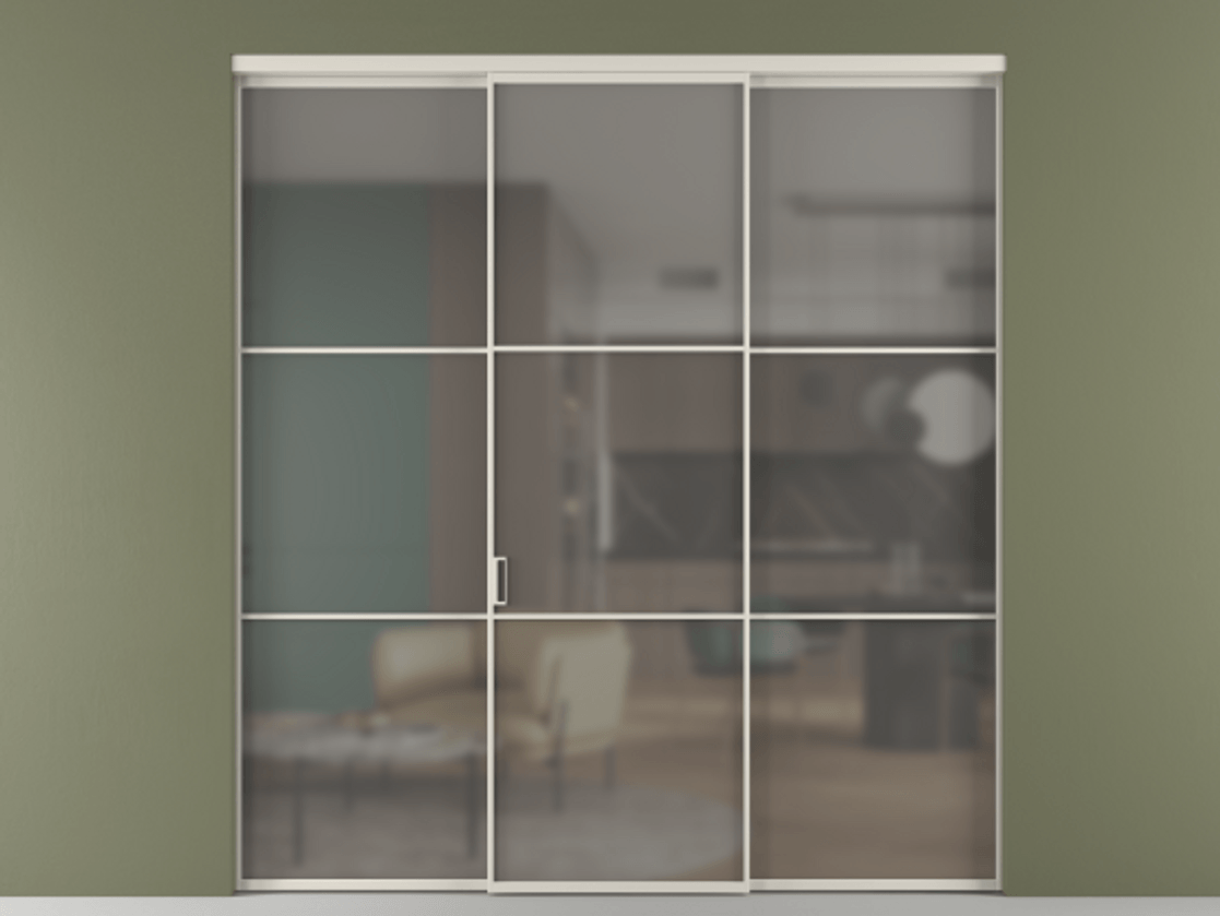 Перегородка Формато внутри проёма 3 створки АЛПР 040.03 Алюминий облачно-серый Сатинированное серое стекло, триплекс Цена 1600180 AMD | Volhovec