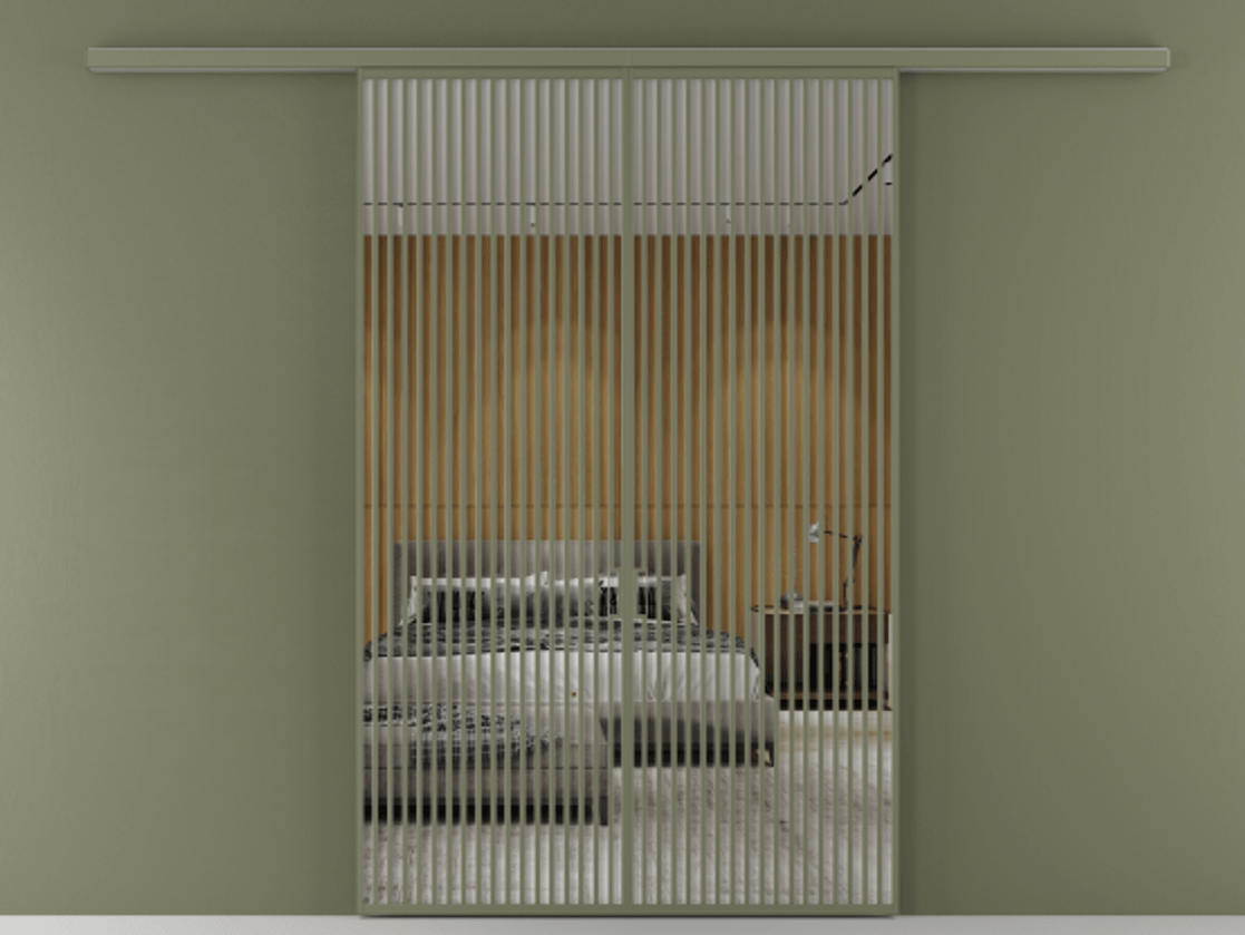 Перегородка Формато вдоль стены 2 створки АЛПР 040.06 Алюминий оливковый тёмный Двустороннее зеркало, триплекс , триплекс 6 мм Цена 2309480 AMD | Volhovec