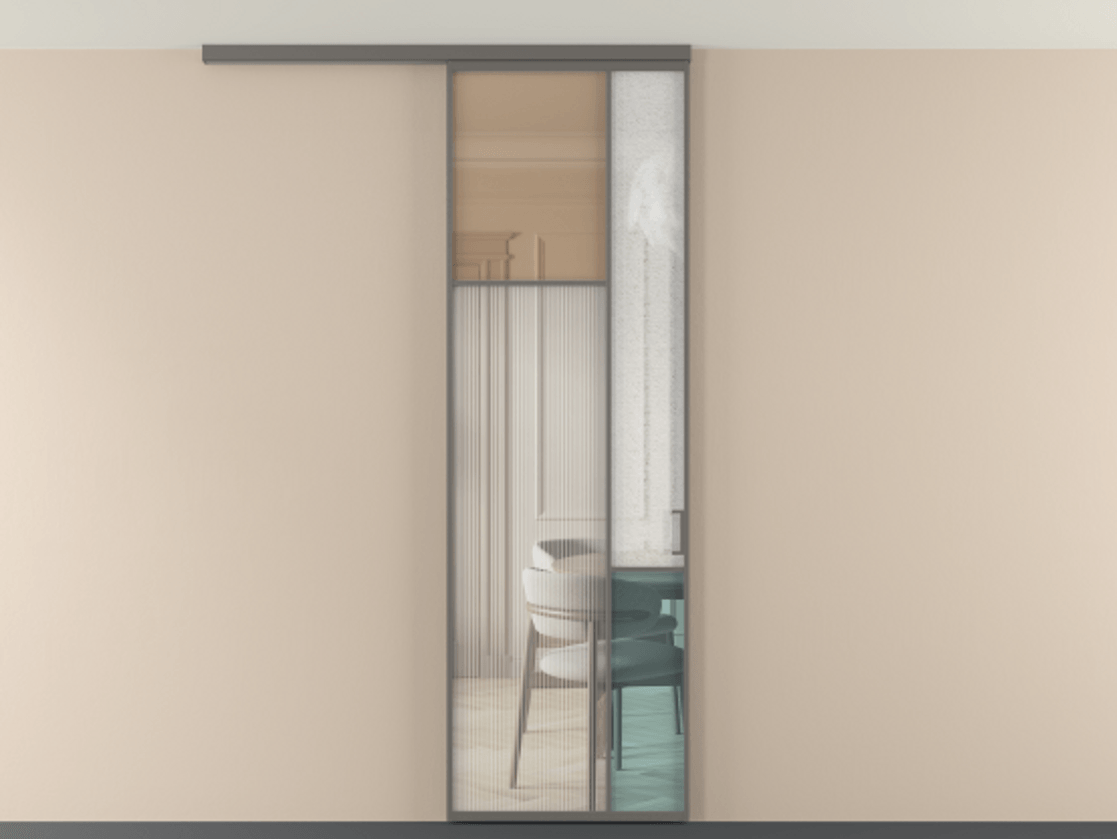 Перегородка Мозаик вдоль стены на потолок 1 створка АЛПР 041.10 Алюминий классический серый Комбинация стекол Группы 1 и Группы 3 Цена 951200 AMD | Volhovec