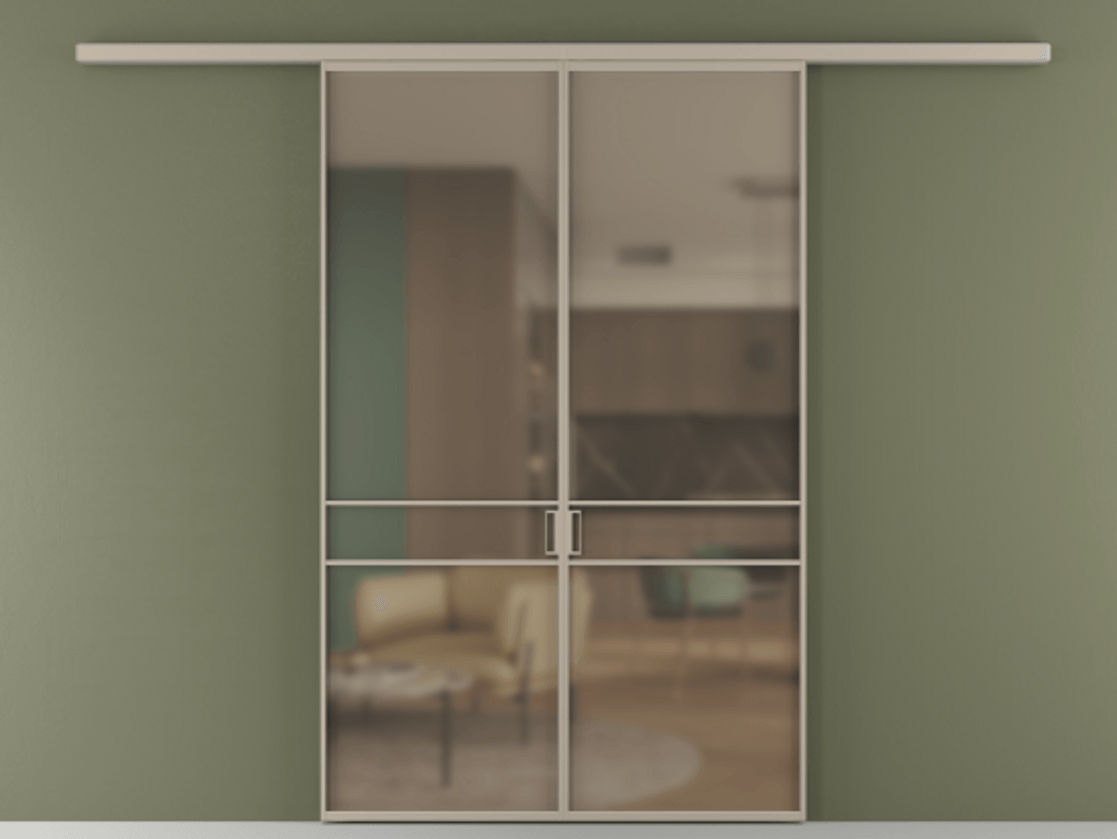 Перегородка Formato вдоль стены 2 створки АЛПР 040.02 Алюминий бисквитный Сатинированное бронзовое стекло, триплекс Цена 1571350 AMD | Volhovec