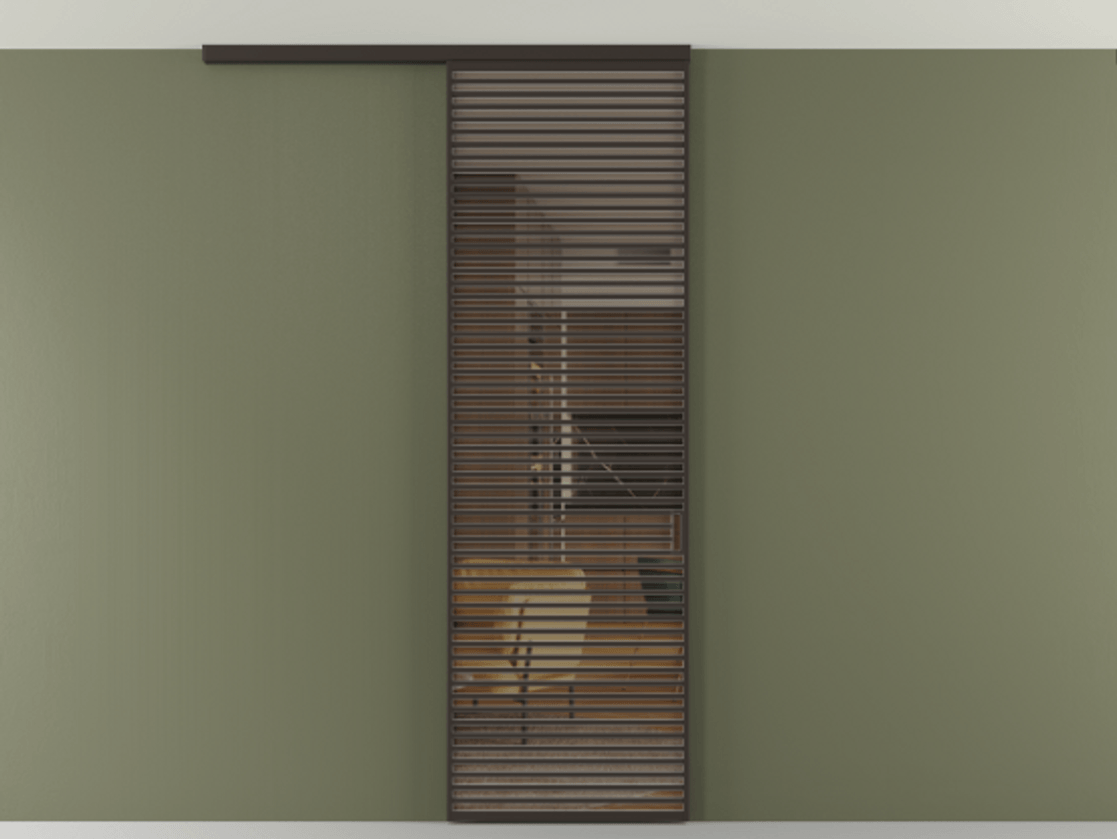 Перегородка Формато вдоль стены на потолок 1 створка АЛПР 040.07 Алюминий антрацит Прозрачное бронзовое стекло, триплекс Цена 1262670 AMD | Volhovec