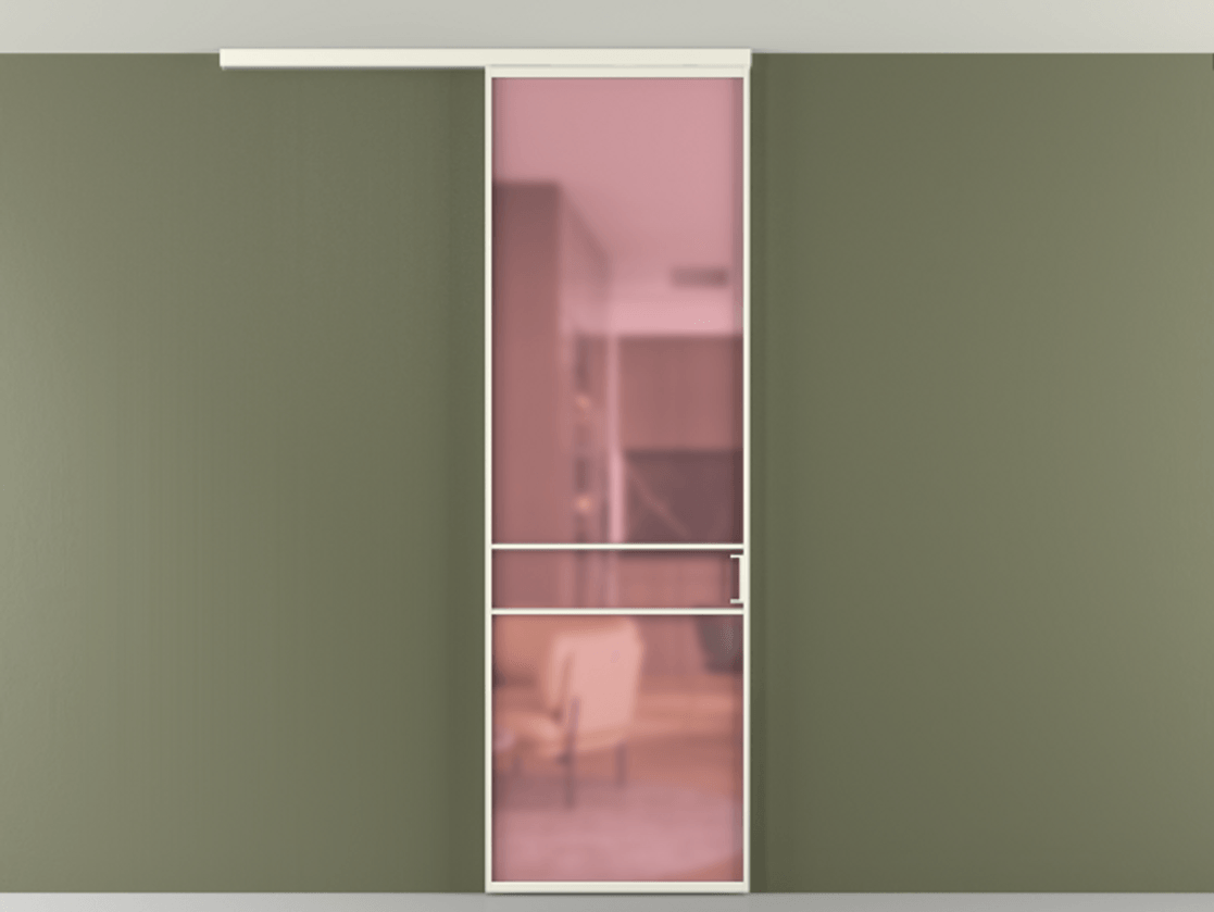 Перегородка Формато вдоль стены на потолок 1 створка АЛПР 040.02 Алюминий жемчужный Сатинированное розовое стекло, триплекс Цена 653200 AMD | Volhovec