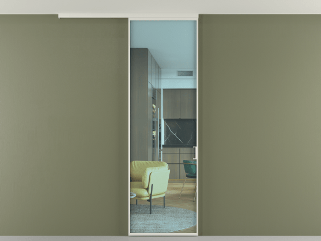 Перегородка Формато вдоль стены на потолок 1 створка АЛПР 040.01 Алюминий Белый Прозрачное голубое стекло, триплекс Цена 599500 AMD | Volhovec