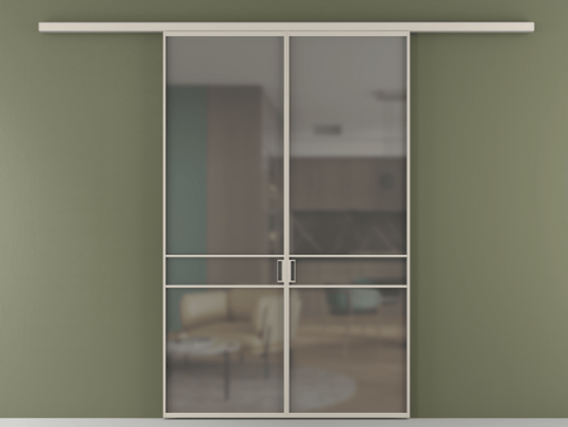 Перегородка Формато вдоль стены 2 створки АЛПР 040.02 Алюминий светло-бежевый Сатинированное серое стекло, триплекс Цена 195450 ₽ | Volhovec