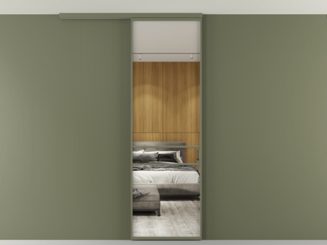 Перегородка Formato вдоль стены на потолок 1 створка АЛПР 040.02 Алюминий оливковый тёмный Двустороннее зеркало, триплекс , триплекс 6 мм Цена 653210 AMD | Volhovec