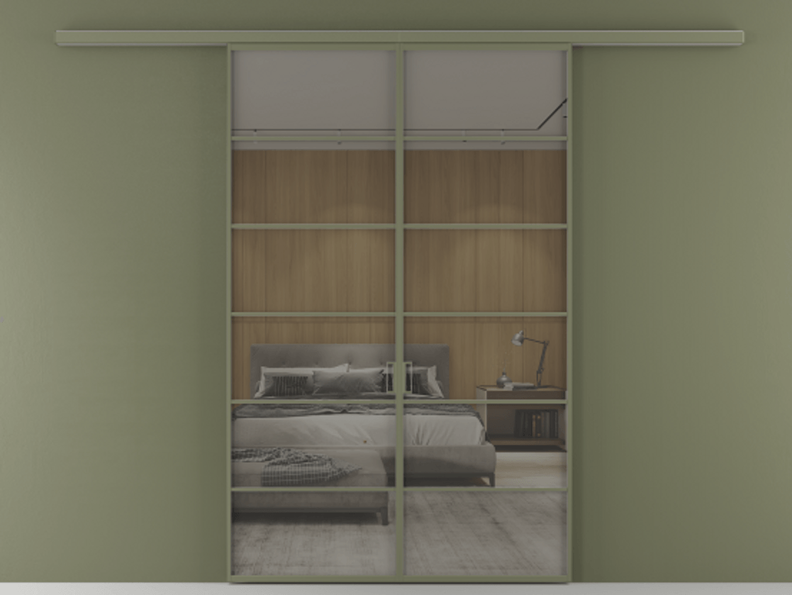 Перегородка Формато вдоль стены 2 створки АЛПР 040.04 Алюминий оливковый тёмный Рефлективное серое стекло "Стопсол", калёное Цена 1784460 AMD | Volhovec