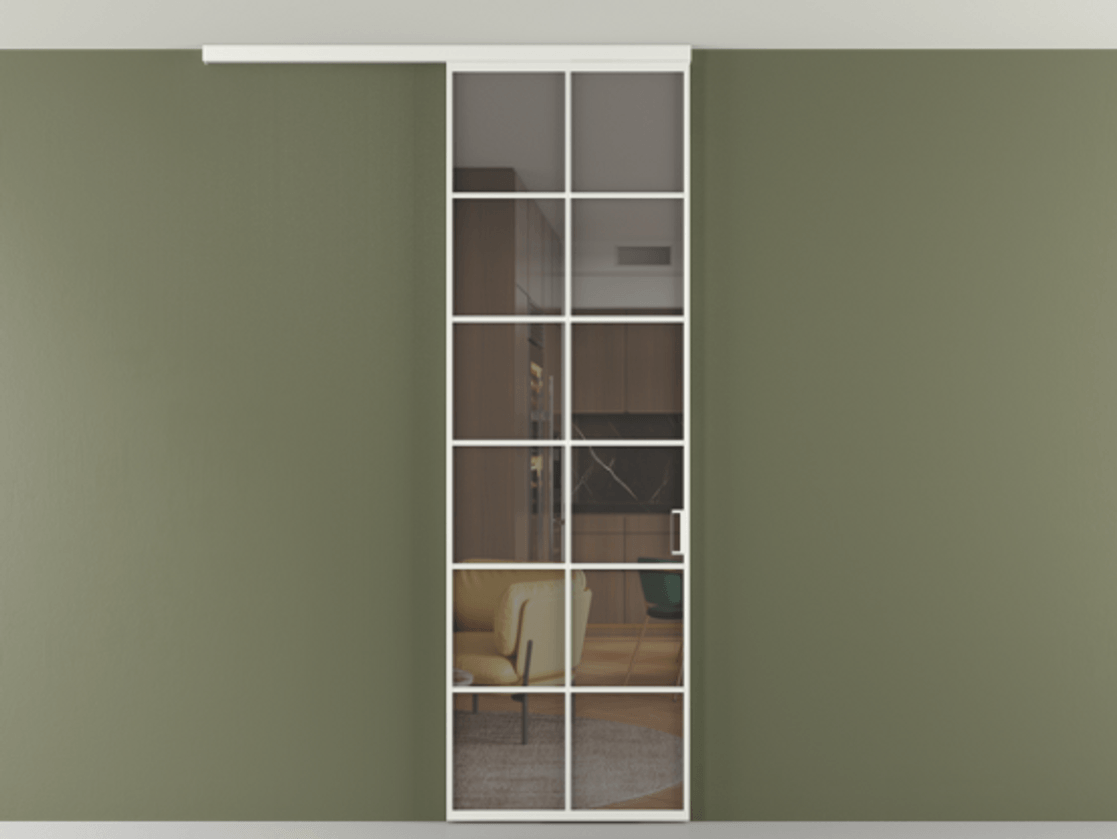 Перегородка Формато вдоль стены на потолок 1 створка АЛПР 040.05 Алюминий светло-серый Прозрачное серое стекло, триплекс Цена 5380 AZE | Volhovec