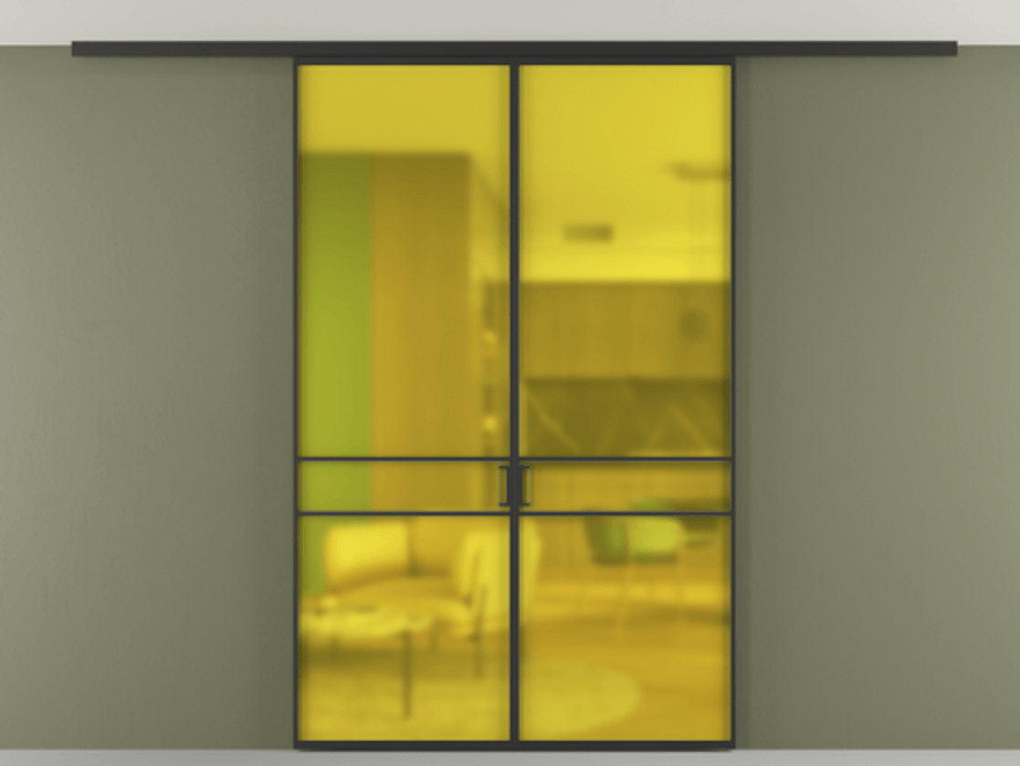 Перегородка Формато вдоль стены на потолок 2 створки АЛПР 040.02 Алюминий Черный Сатинированное жёлтое стекло, триплекс Цена 1211100 AMD | Volhovec