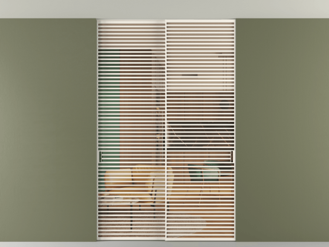 Перегородка Формато внутри проёма скрытое крепление в потолок 2 створки АЛПР 040.07 Алюминий пудровый белый Прозрачное оранжевое стекло, триплекс Цена 2764500 AMD | Volhovec