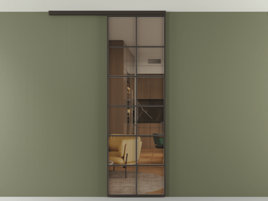 Перегородка Формато вдоль стены на потолок 1 створка АЛПР 040.05 Алюминий антрацит Прозрачное бронзовое стекло, триплекс Цена 727350 AMD | Volhovec