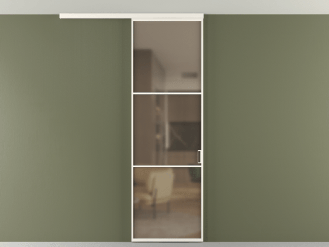 Перегородка Формато вдоль стены на потолок 1 створка АЛПР 040.03 Алюминий пудровый белый Сатинированное бронзовое стекло, триплекс Цена 653210 AMD | Volhovec