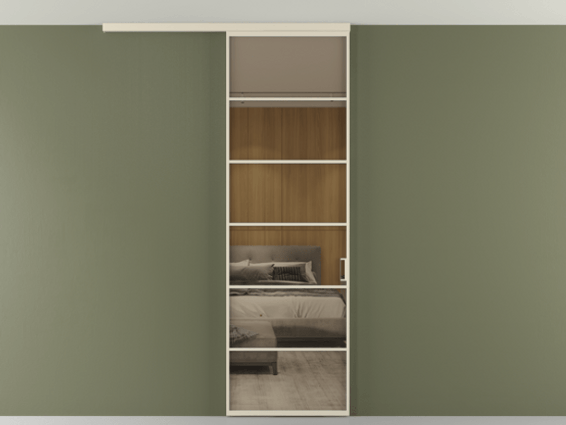 Перегородка Формато вдоль стены на потолок 1 створка АЛПР 040.04 Алюминий бежево-серый Рефлективное бронзовое стекло "Стопсол", калёное Цена 904300 AMD | Volhovec