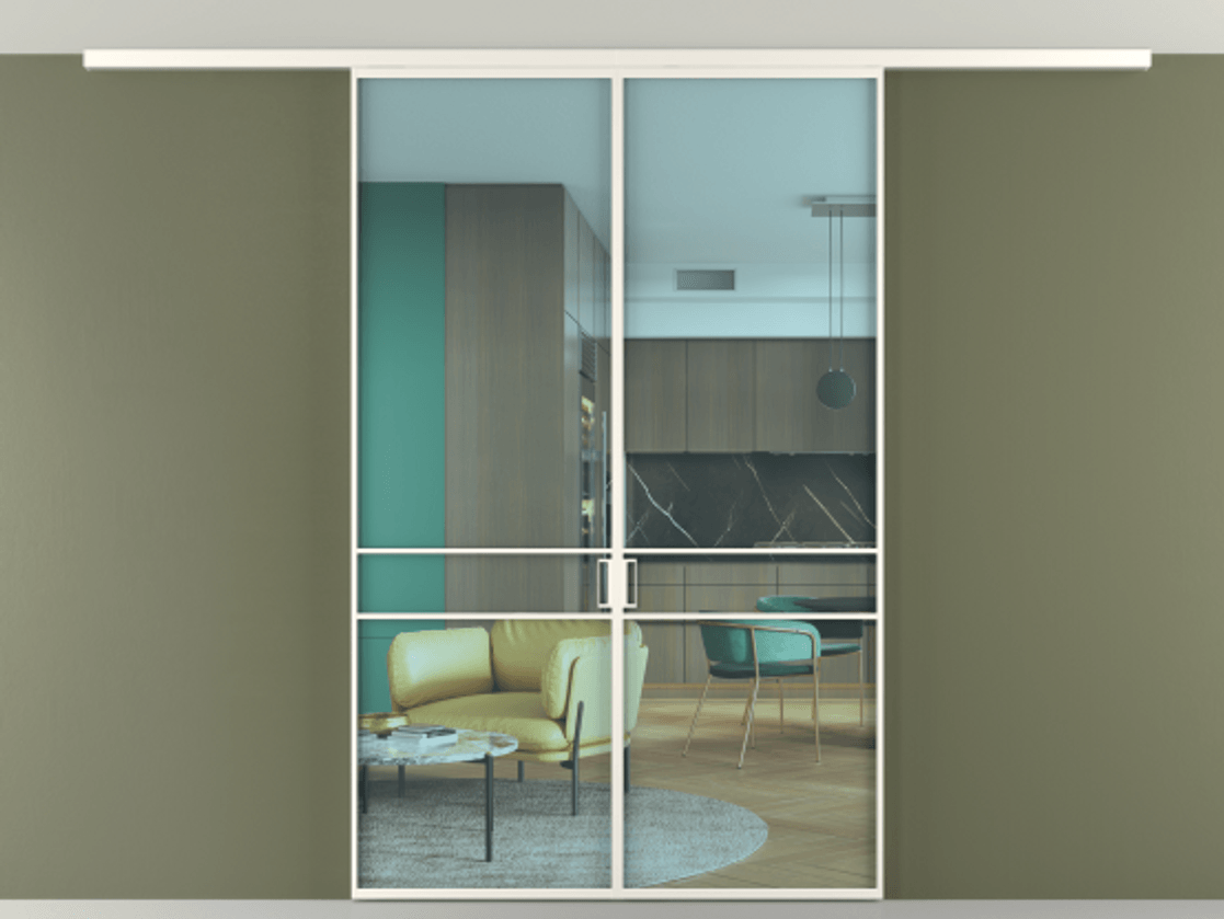 Перегородка Формато вдоль стены на потолок 2 створки АЛПР 040.02 Алюминий пудровый белый Прозрачное голубое стекло, триплекс Цена 1258500 AMD | Volhovec