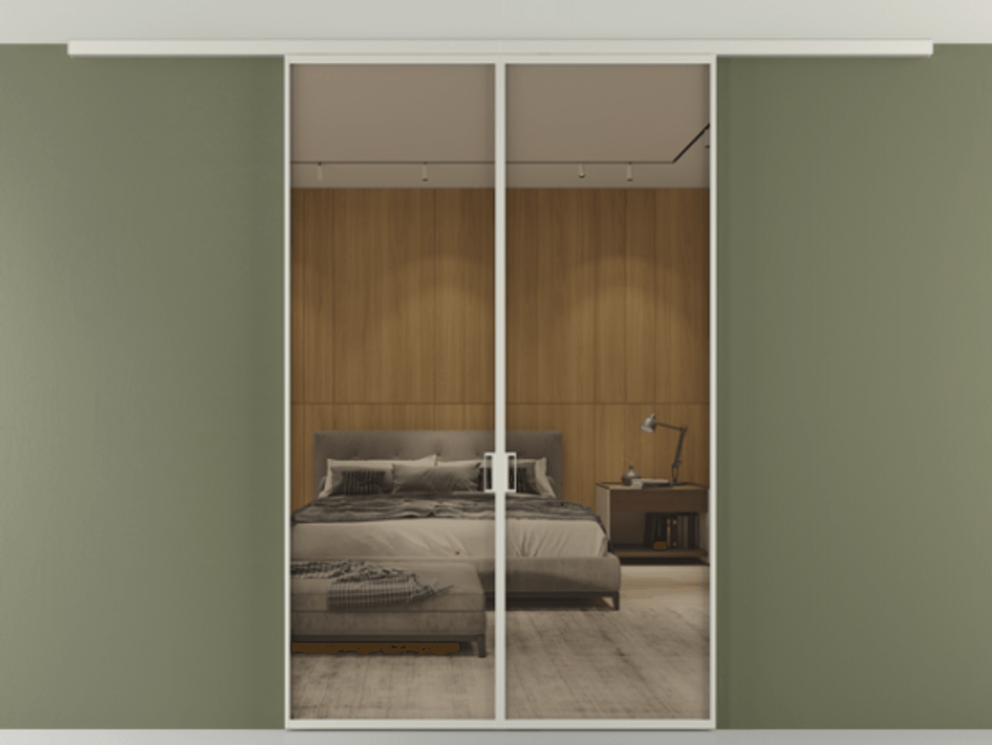 Перегородка Формато вдоль стены на потолок 2 створки АЛПР 040.01 Алюминий тёплый серый Рефлективное бронзовое стекло "Стопсол", калёное Цена 1564880 AMD | Volhovec