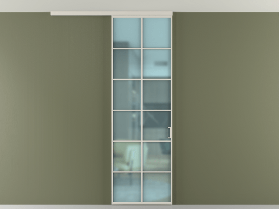 Перегородка Formato вдоль стены на потолок 1 створка АЛПР 040.05 Алюминий облачно-серый Сатинированное голубое стекло, триплекс Цена 107852 ₽ | Volhovec