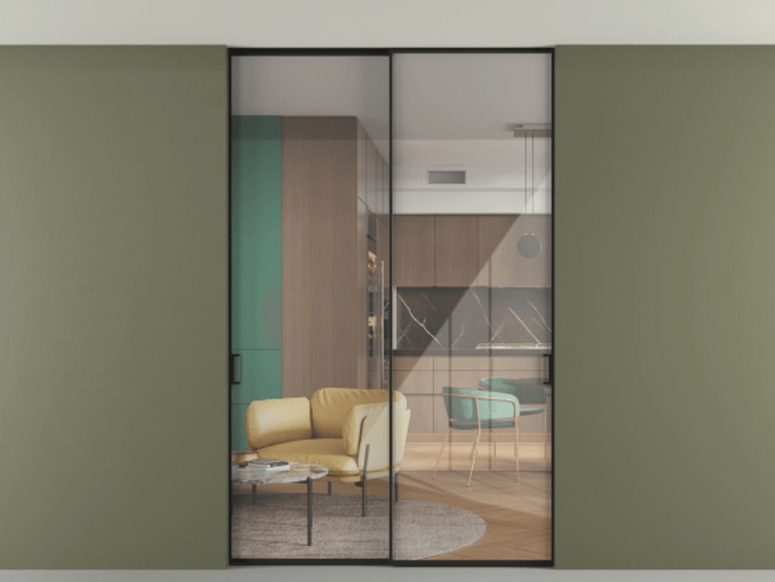 Перегородка Формато внутри проёма скрытое крепление в потолок 2 створки АЛПР 040.01 Алюминий Черный Рефлективное прозрачное стекло "Стопсол", калёное. Скрытый короб ЧЕР Цена 1929860 AMD 1. Полотно 2 шт. (800/2100 мм)
2. Комплект установки раздвижной системы
3. Базовый комплект фурнитуры
4. Ручка Рондо. Фабрика дверей Волховец 8 (800) 551 43 19 Перегородка Формато внутри проёма скрытое крепление в потолок 2 створки АЛПР 040.01 Алюминий Черный Рефлективное прозрачное стекло "Стопсол", калёное Цена 1929860 AMD | Volhovec