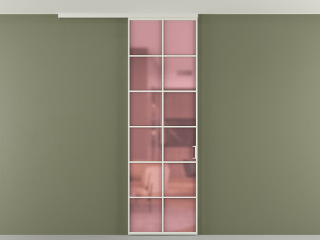 Перегородка Формато вдоль стены на потолок 1 створка АЛПР 040.05 Алюминий Белый Сатинированное розовое стекло, триплекс Цена 669600 AMD | Volhovec