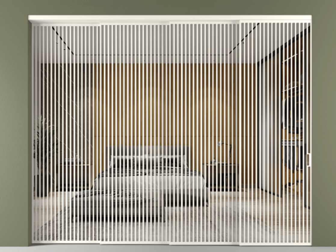 Перегородка Формато внутри проёма 4 створки с синхронным механизмом АЛПР 040.06 Алюминий пудровый белый Двустороннее зеркало, триплекс , триплекс 6 мм Цена 5242250 AMD | Volhovec