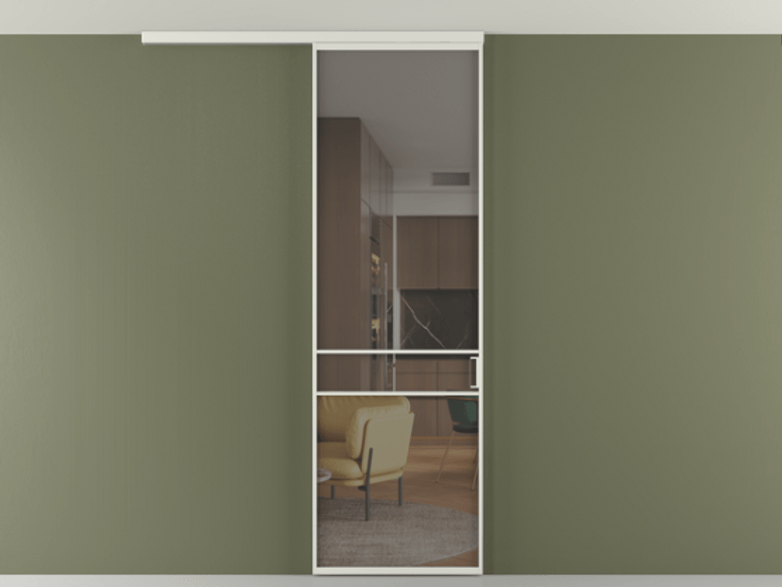 Перегородка Формато вдоль стены на потолок 1 створка АЛПР 040.02 Алюминий серый Прозрачное серое стекло, триплекс Цена 653210 AMD | Volhovec