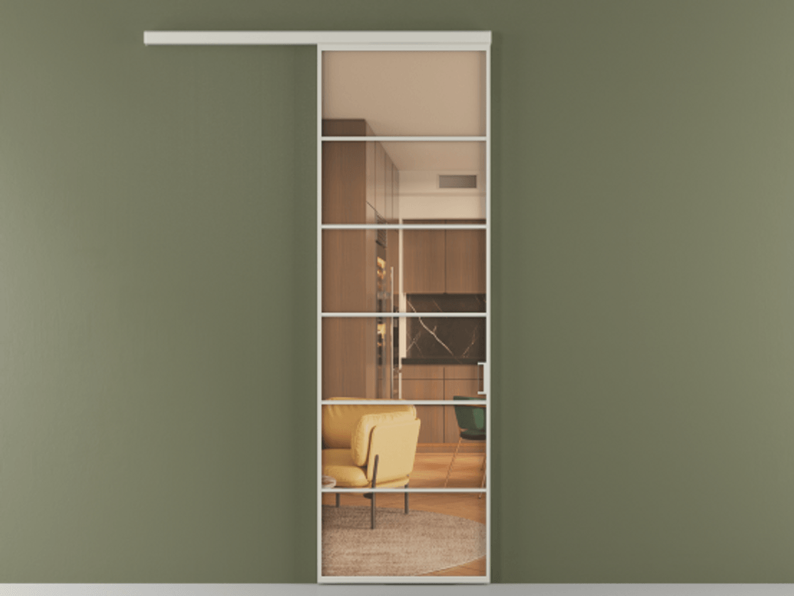 Перегородка Формато вдоль стены 1 створка АЛПР 040.04 Алюминий тёплый серый Прозрачное оранжевое стекло, триплекс Цена 757500 AMD  | Volhovec