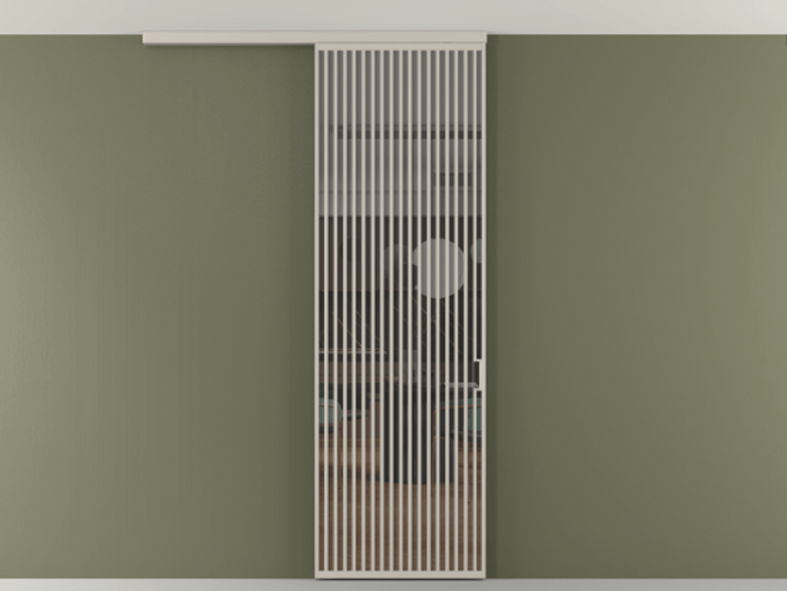 Перегородка Формато вдоль стены на потолок 1 створка АЛПР 040.06 Алюминий светло-бежевый Прозрачное серое стекло, триплекс Цена 1262670 AMD | Volhovec