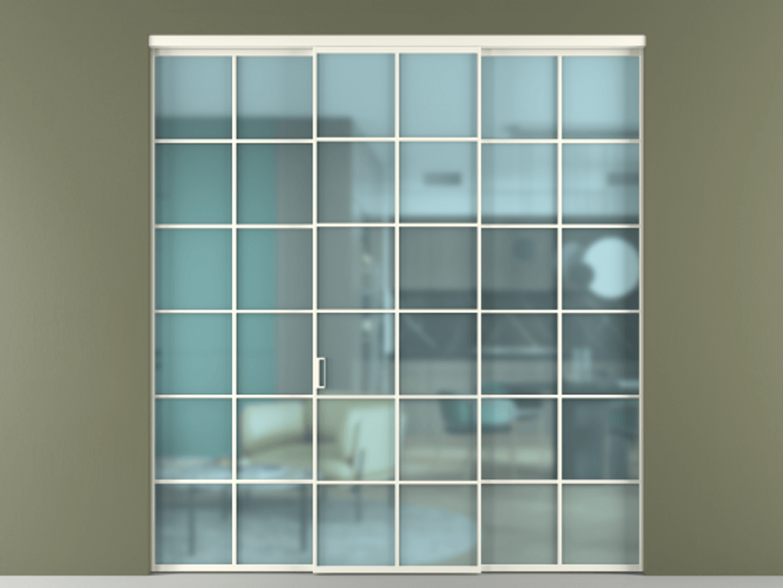 Перегородка Формато внутри проёма 3 створки АЛПР 040.05 Алюминий жемчужный Сатинированное голубое стекло, триплекс Цена 1718500 AMD | Volhovec