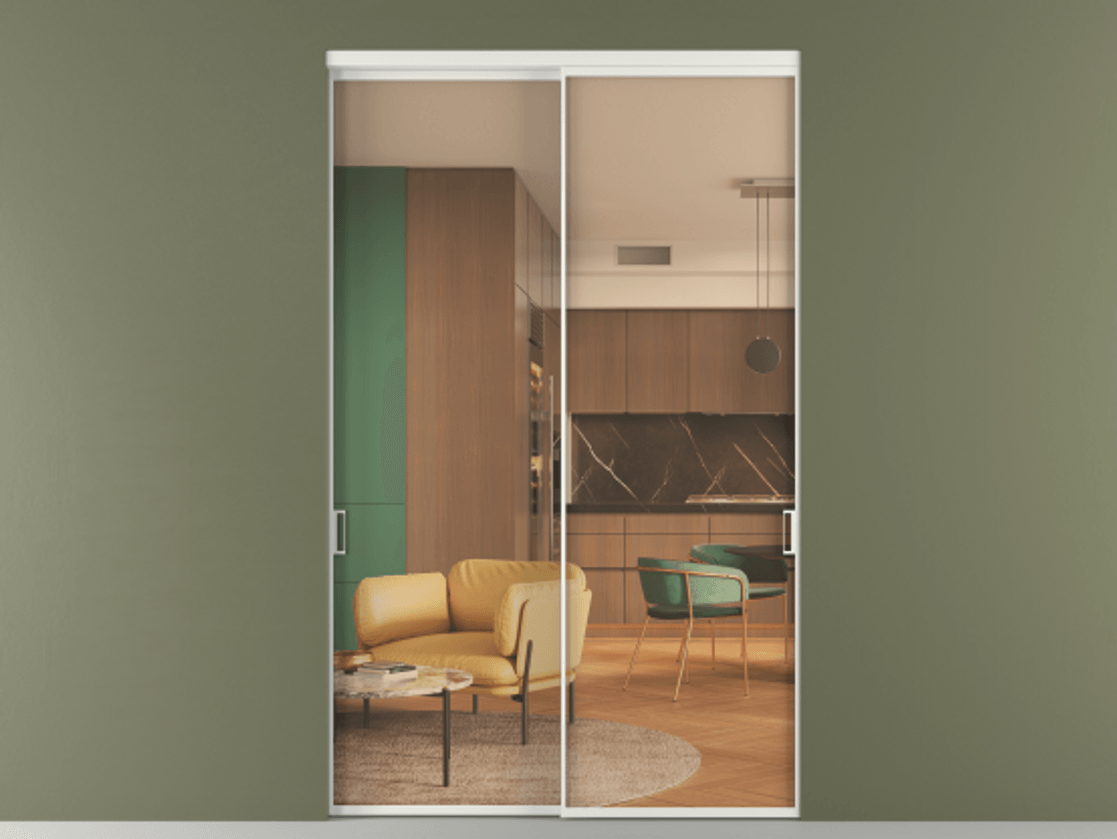 Перегородка Formato внутри проёма 2 створки АЛПР 040.01 Алюминий светло-серый Прозрачное оранжевое стекло, триплекс Цена 2856900 AMD  | Volhovec