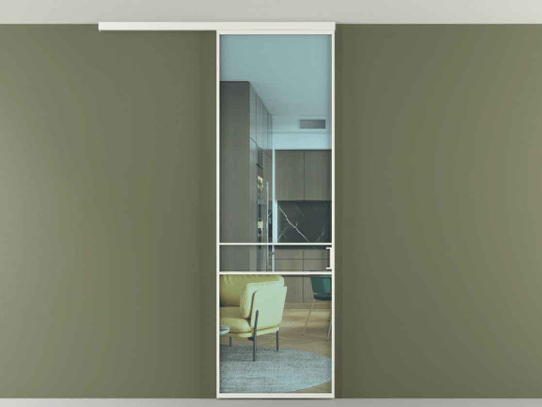 Перегородка Формато вдоль стены на потолок 1 створка АЛПР 040.02 Алюминий светло-серый Прозрачное голубое стекло, триплекс Цена 653200 AMD | Volhovec