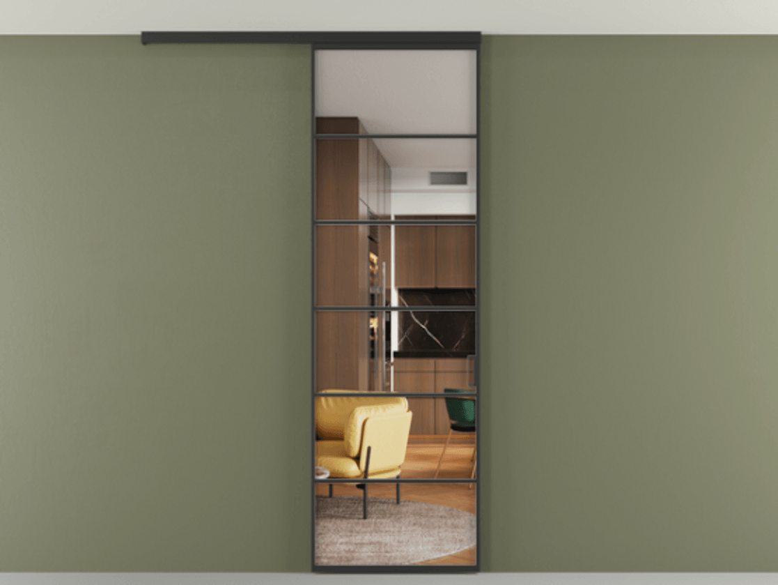 Перегородка Формато вдоль стены на потолок 1 створка АЛПР 040.04 Алюминий Черный Прозрачное стекло "Кристал Вижн", калёное Цена 869910 AMD | Volhovec