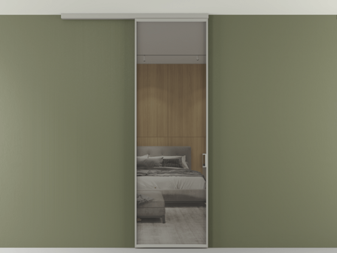 Перегородка Formato вдоль стены на потолок 1 створка АЛПР 040.01 Алюминий нейтральный серый Рефлективное серое стекло "Стопсол", калёное Цена 806380 AMD | Volhovec