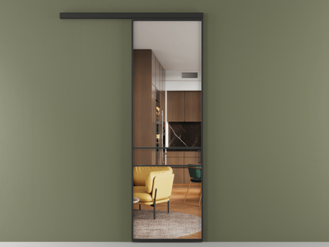 Перегородка Formato вдоль стены одностворчатая АЛПР 040.02 Алюминий Черный Прозрачное стекло "Crystal Vision", калёное Цена 117500 ₽  | Volhovec