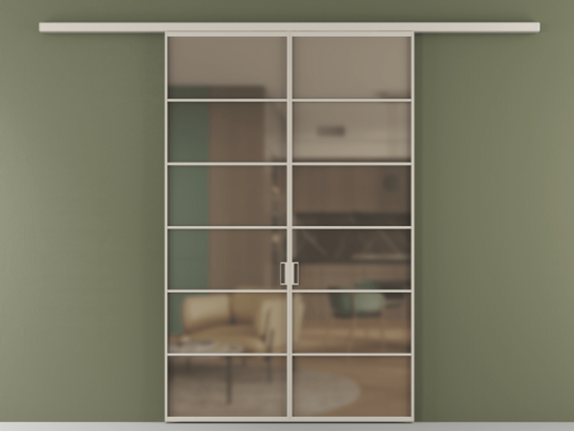 Перегородка Формато вдоль стены 2 створки АЛПР 040.04 Алюминий светло-бежевый Сатинированное бронзовое стекло, триплекс Цена 207150 ₽ | Volhovec