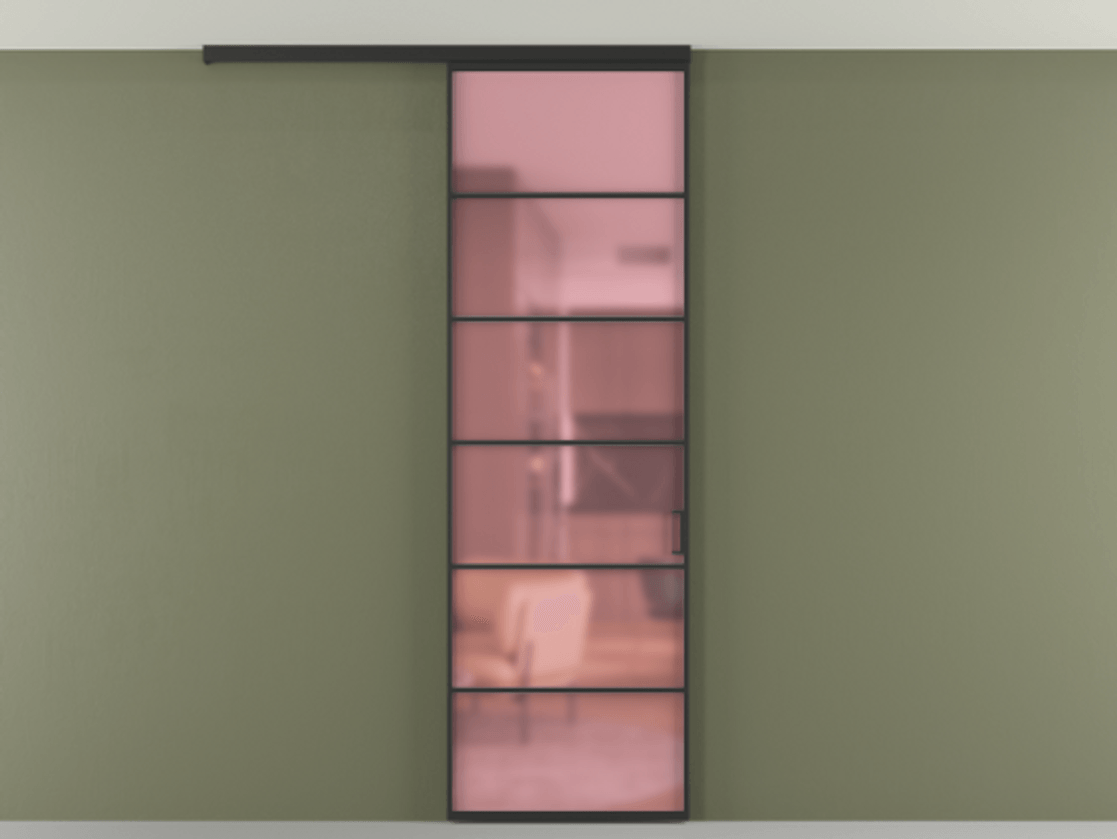 Перегородка Формато вдоль стены на потолок 1 створка АЛПР 040.04 Алюминий Черный Сатинированное розовое стекло, триплекс Цена 669600 AMD | Volhovec