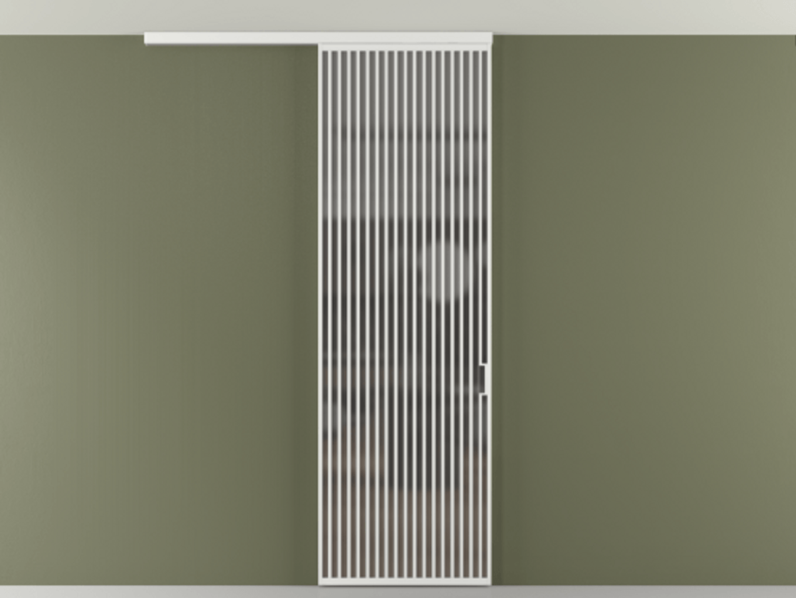 Перегородка Формато вдоль стены на потолок 1 створка АЛПР 040.06 Алюминий белоснежный Сатинированное серое стекло, триплекс Цена 1262670 AMD | Volhovec