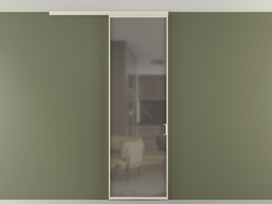 Перегородка Формато вдоль стены на потолок 1 створка АЛПР 040.01 Алюминий бежево-серый Сатинированное серое стекло, триплекс Цена 623170 AMD | Volhovec