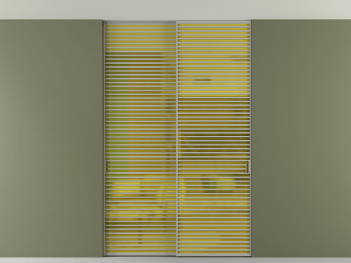 Перегородка Формато внутри проёма скрытое крепление в потолок 2 створки АЛПР 040.07 Алюминий нейтральный серый Сатинированное жёлтое стекло, триплекс Цена 2764500 AMD | Volhovec