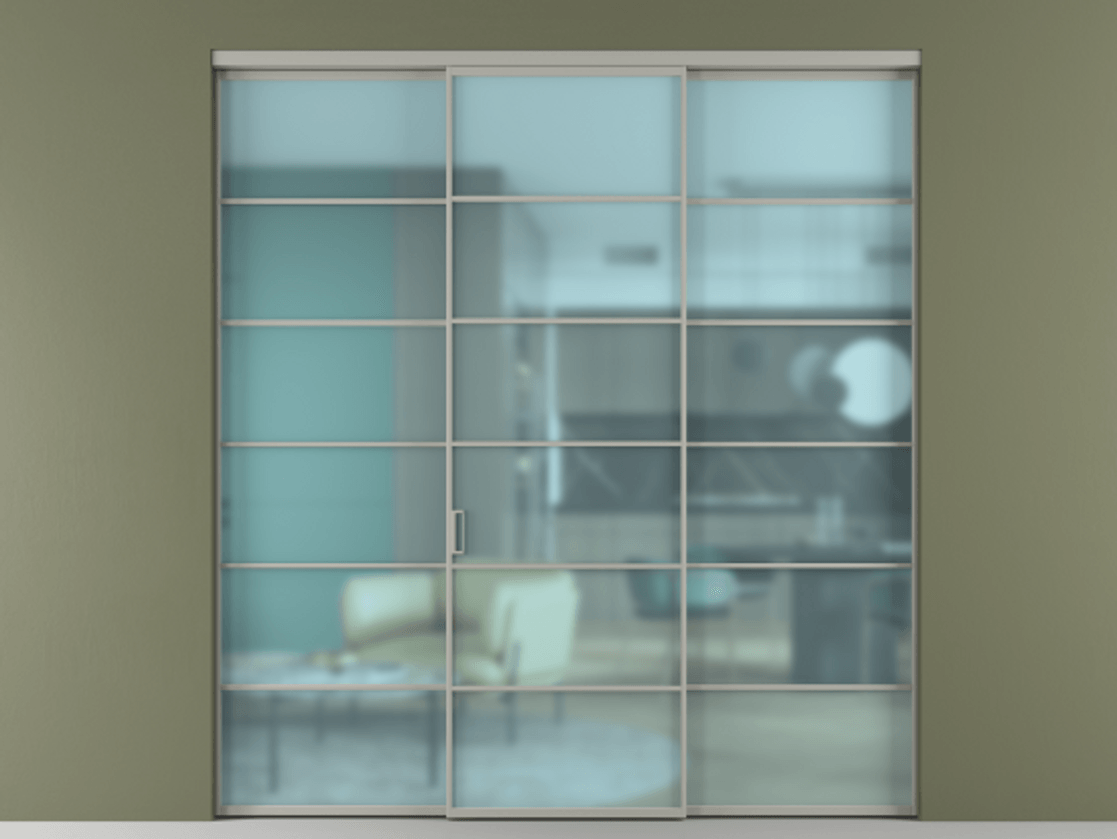 Перегородка Формато внутри проёма 3 створки АЛПР 040.04 Алюминий нейтральный серый Сатинированное голубое стекло, триплекс Цена 1718500 AMD | Volhovec