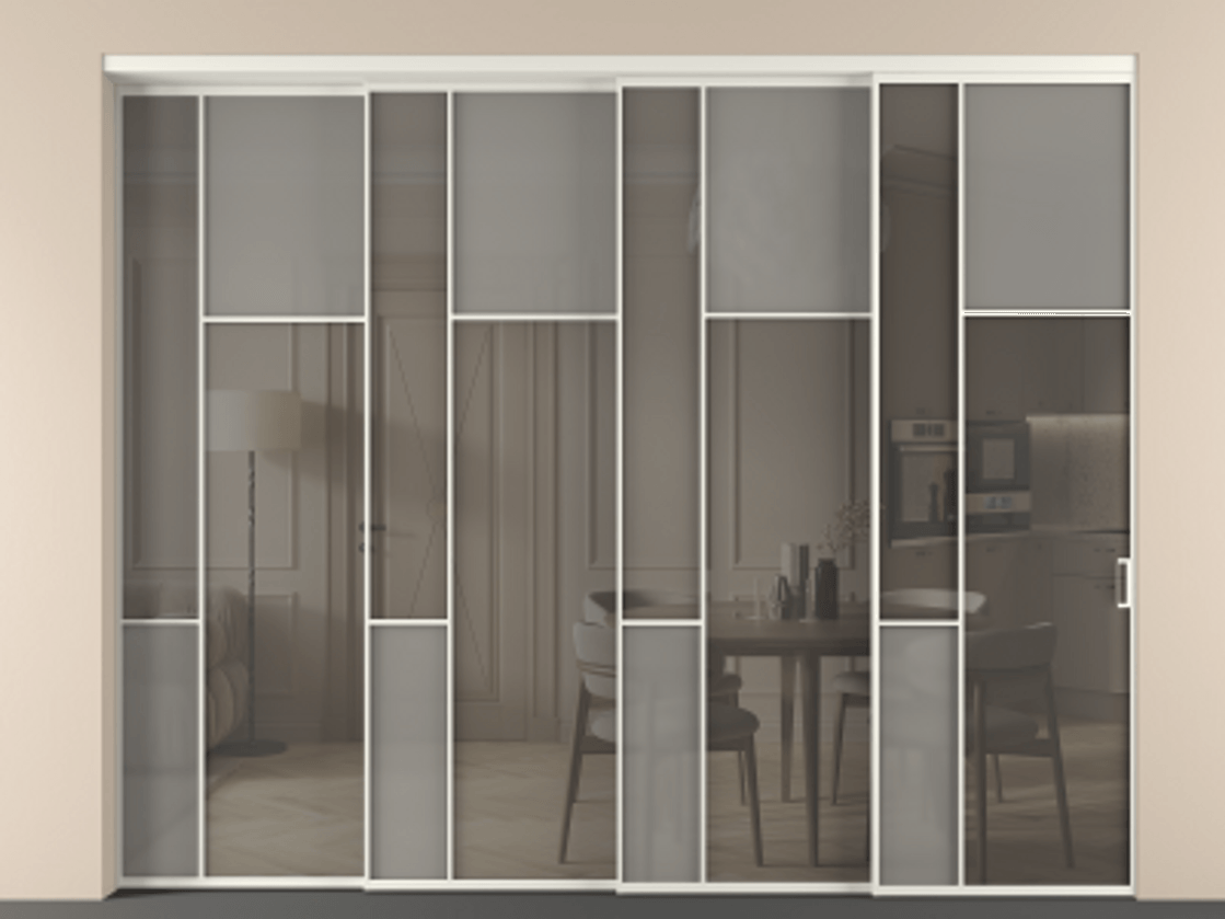 Перегородка Mosaic внутри проёма телескопик синхро 3 АЛПР 041.11 Алюминий Белый Сатинированное серое стекло, триплекс, 6 мм + Прозрачное серое стекло, триплекс, 6 мм. Скрытый короб БЕЛ Цена 3562320 AMD . Фабрика дверей Волховец 8 (800) 551 43 19 Перегородка Mosaic внутри проёма телескопик синхро 3 АЛПР 041.11 Алюминий Белый Сатинированное серое стекло, триплекс, 6 мм + Прозрачное серое стекло, триплекс, 6 мм Цена 3562320 AMD | Volhovec