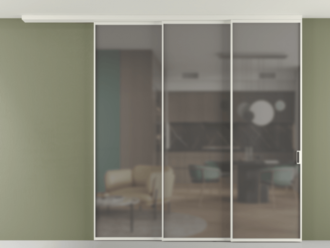 Перегородка Formato вдоль стены на потолок телескопик синхро 3 АЛПР 040.01 Алюминий Белый Сатинированное серое стекло, триплекс Цена 2590030 AMD | Volhovec