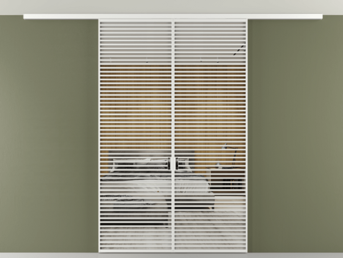 Перегородка Формато вдоль стены на потолок 2 створки АЛПР 040.07 Алюминий белоснежный Двустороннее зеркало, триплекс , триплекс 6 мм Цена 2477450 AMD | Volhovec