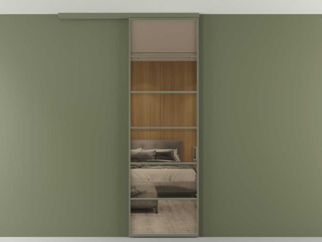 Перегородка Формато вдоль стены на потолок 1 створка АЛПР 040.04 Алюминий оливковый тёмный Рефлективное бронзовое стекло "Стопсол", калёное Цена 770520 AMD | Volhovec