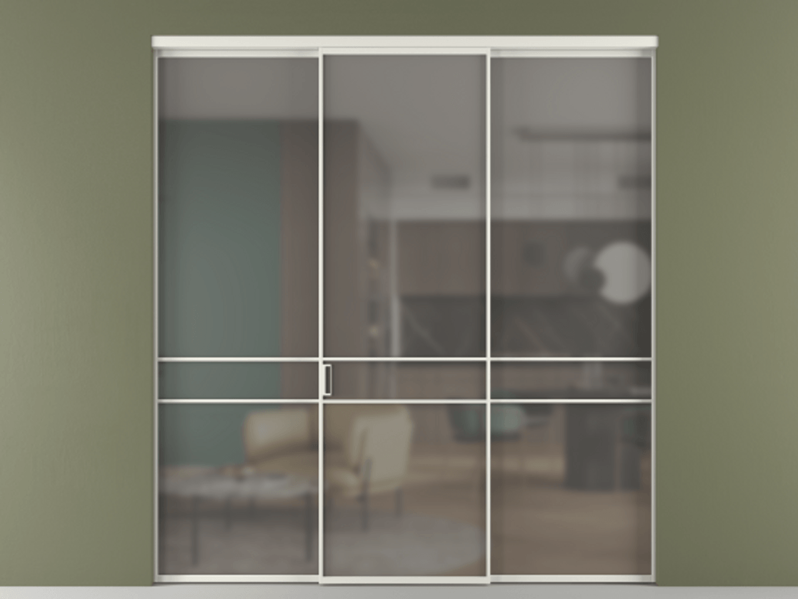 Перегородка Formato внутри проёма 3 створки АЛПР 040.02 Алюминий серый Сатинированное серое стекло, триплекс Цена 1600180 AMD | Volhovec