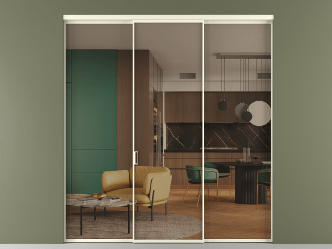 Перегородка Формато внутри проёма 3 створки АЛПР 040.01 Алюминий молочно-белый Прозрачное бронзовое стекло, триплекс Цена 1518240 AMD | Volhovec