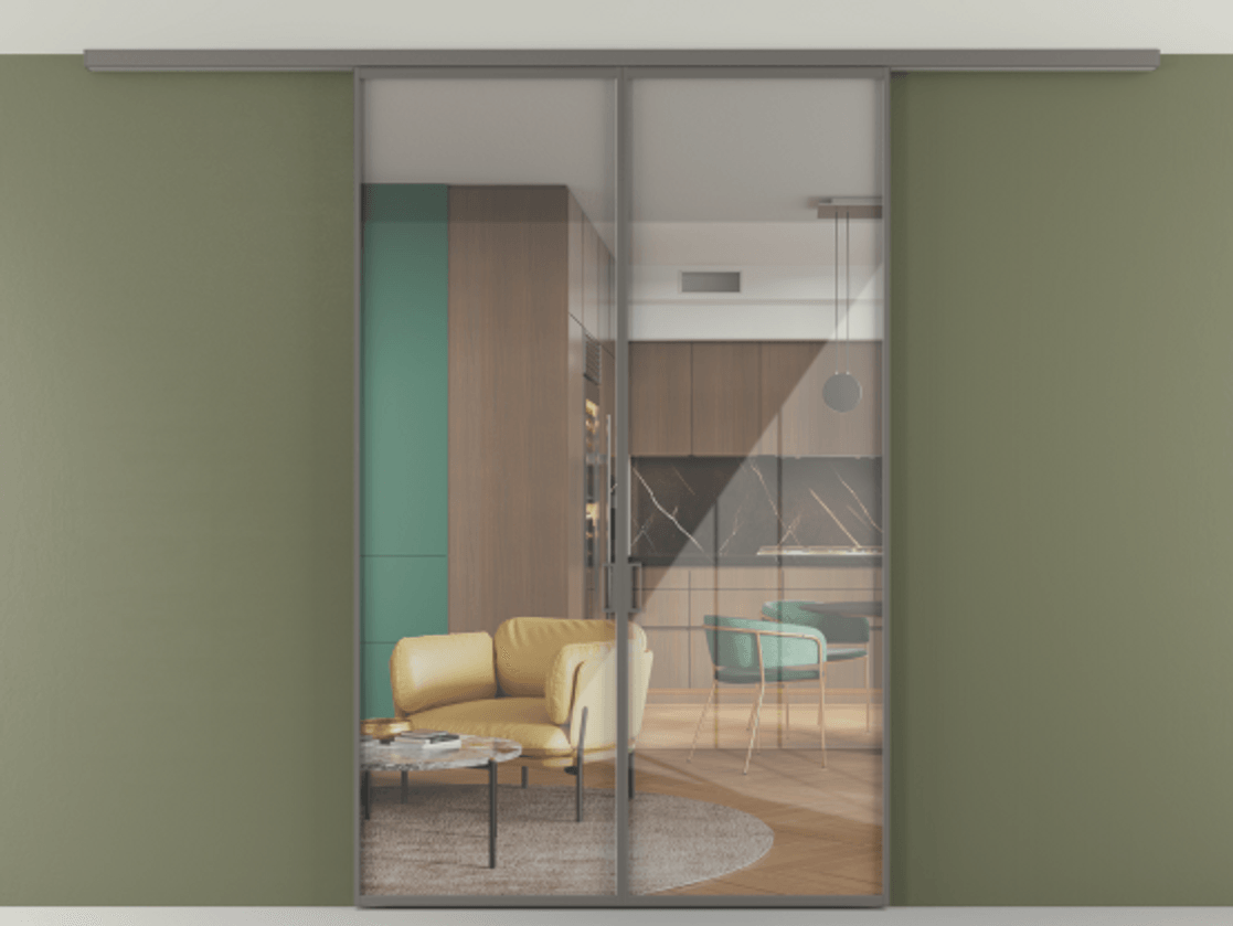 Перегородка Формато вдоль стены на потолок 2 створки АЛПР 040.01 Алюминий классический серый Рефлективное прозрачное стекло "Стопсол", калёное. Цена 1336470 AMD 1. Полотно 2 шт. (800/2100 мм)
2. Комплект установки раздвижной системы
3. Базовый комплект фурнитуры
4.Ручка Рондо. Фабрика дверей Волховец 8 (800) 551 43 19 Перегородка Формато вдоль стены на потолок 2 створки АЛПР 040.01 Алюминий классический серый Рефлективное прозрачное стекло "Стопсол", калёное Цена 1336470 AMD | Volhovec