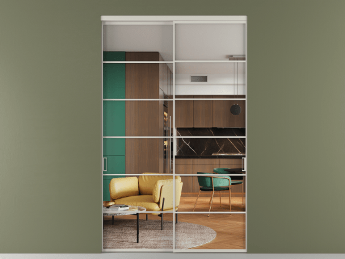 Перегородка Формато внутри проёма 2 створки АЛПР 040.04 Алюминий тёплый серый Прозрачное стекло "Кристал Вижн", калёное Цена 3330860 AMD  | Volhovec