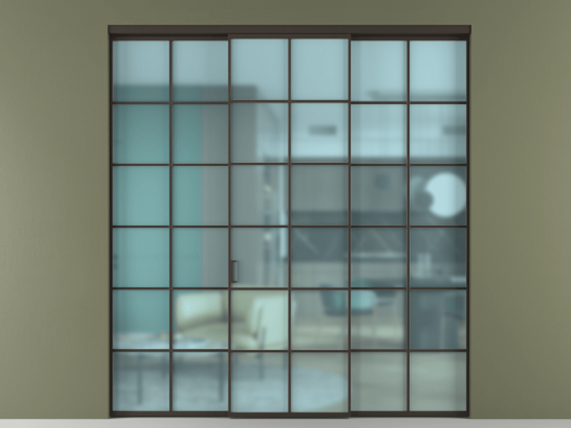 Перегородка Formato внутри проёма 3 створки АЛПР 040.05 Алюминий антрацит Сатинированное голубое стекло, триплекс Цена 254825 ₽ | Volhovec