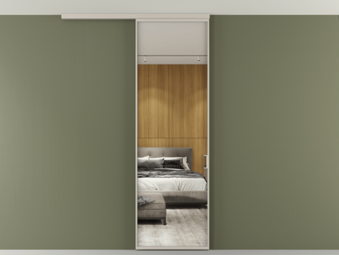 Перегородка Формато вдоль стены на потолок 1 створка АЛПР 040.01 Алюминий светло-бежевый Двустороннее зеркало, триплекс , триплекс 6 мм Цена 623170 AMD | Volhovec