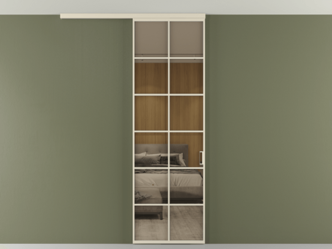 Перегородка Формато вдоль стены на потолок 1 створка АЛПР 040.05 Алюминий бежево-серый Рефлективное бронзовое стекло "Стопсол", калёное Цена 904300 AMD | Volhovec